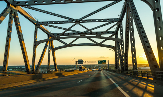 view of the Baton Rouge bridge on Interstate Ten over the Mississippi River in Louisiana.