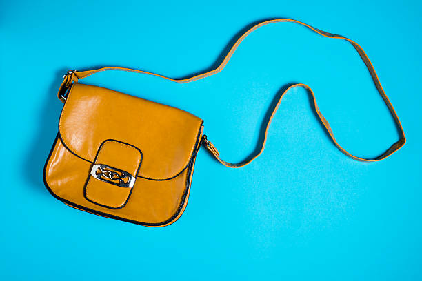 istock Woman leather purse on blue background 507334989