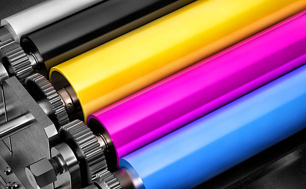 colored printers rolls colored printers rolls printing press stock pictures, royalty-free photos & images