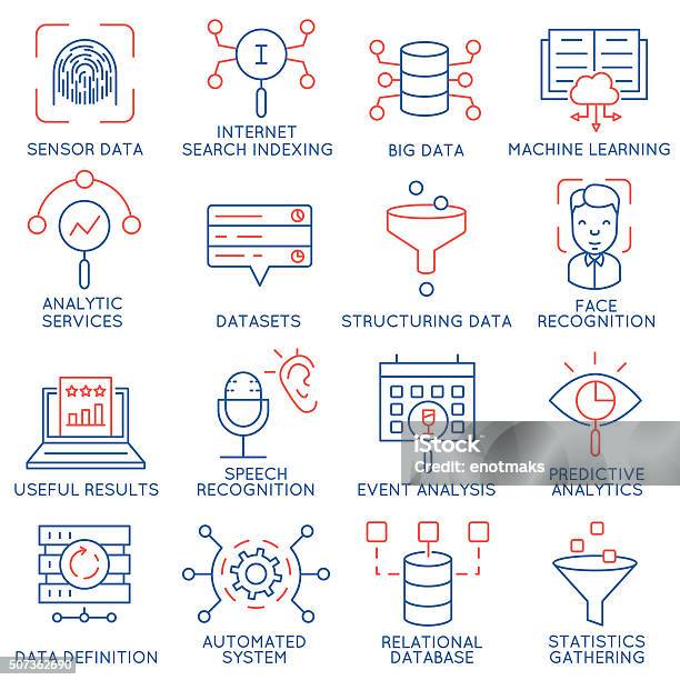 Vector Set Of 16 Icons Data Management Analytic Servicepart 1 Stock Illustration - Download Image Now