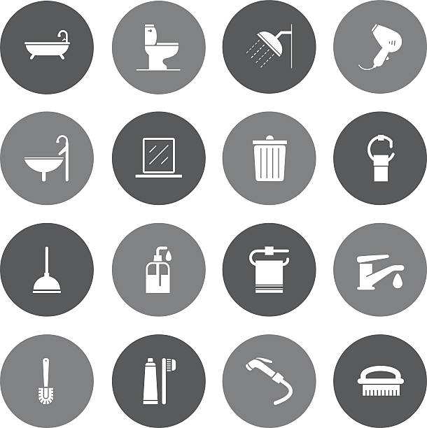 ilustraciones, imágenes clip art, dibujos animados e iconos de stock de gris 16 iconos de vector de de baño - women bathtub bathroom water