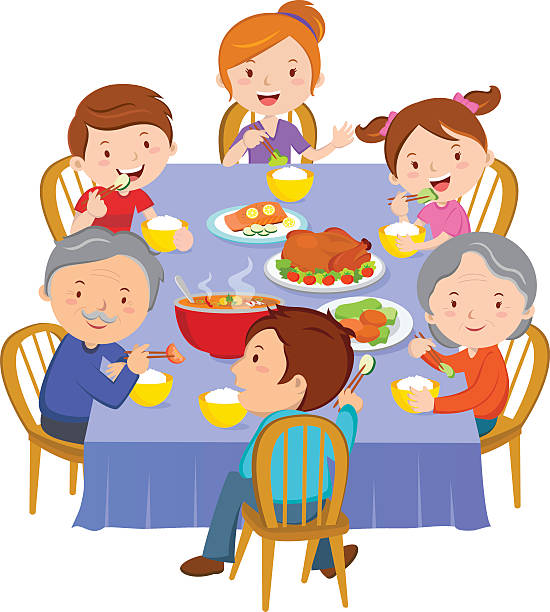 ご家族でのディナー - parent thanksgiving eating food点のイラスト素材／クリップアート素材／マンガ素材／アイコン素材