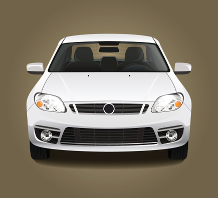 New modern clean shine white car. Front side view. Vector realistic hd 3d color illustration. Photo studio light.
