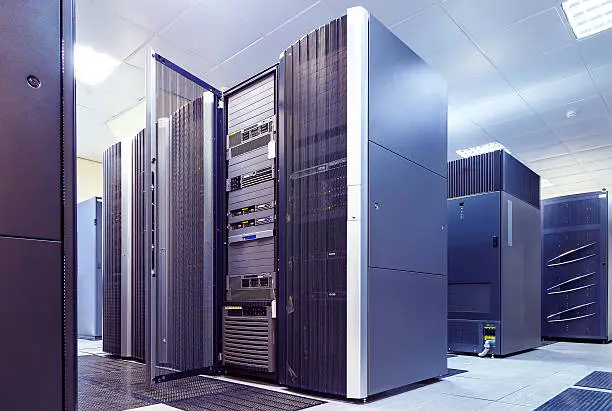 Photo of supercomputer clusters in the room data center