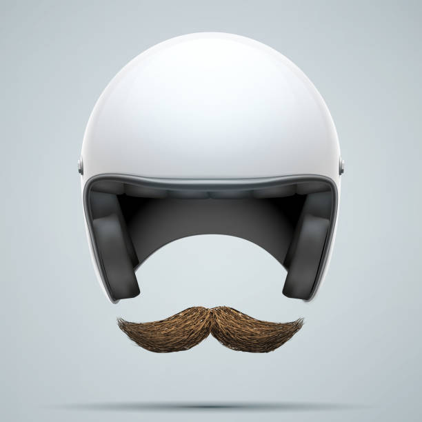 illustrations, cliparts, dessins animés et icônes de pilote de symbole avec moustache - casque de moto