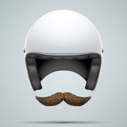 Motorcyclist symbol with mustache. Vector Illustration isolated on white background.