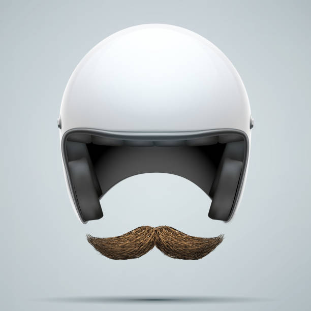 Motorcyclist symbol with mustache Motorcyclist symbol with mustache. Vector Illustration isolated on white background. crash helmet stock illustrations