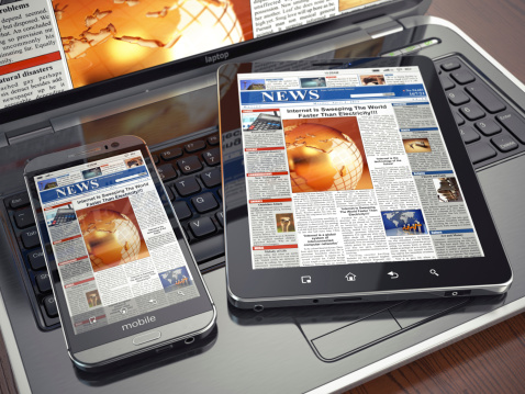 News. Media concept. Laptop, tablet pc and smartphone. 3d