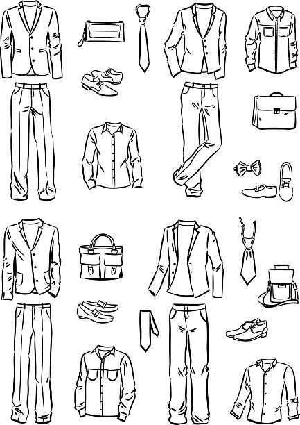 Male business style A set of men's clothing, accessories and footwear business style mens fashion stock illustrations