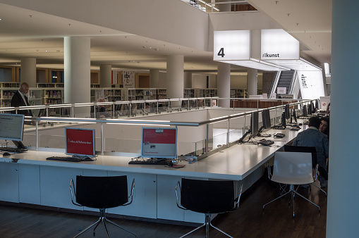 Amsterdam, The Netherlands - September 26, 2015: Modern Equipment and Interior in Amsterdam Library