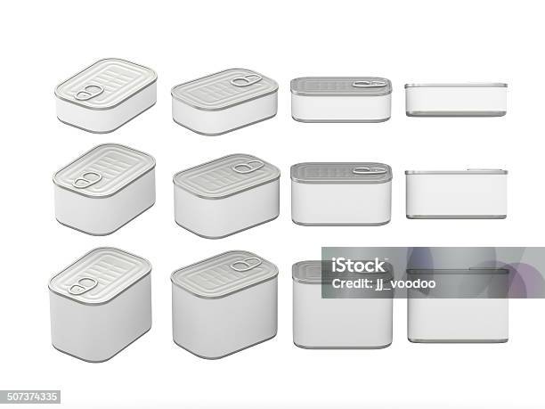 White Rectangle Tin Cans In Various Sizes Clipping Path Included Stock Photo - Download Image Now