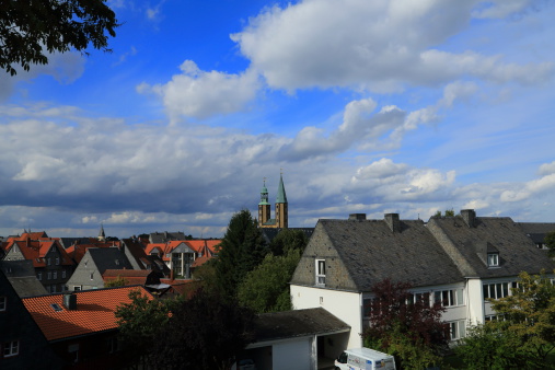 View over Goslar from Kaiserpfalz. Unesco World Heritage town in Niedersachen in Germany. The town of Goslar is known for its old city center with half timbered houses, the more than 900 years old Kaiserpfalz and old churces.