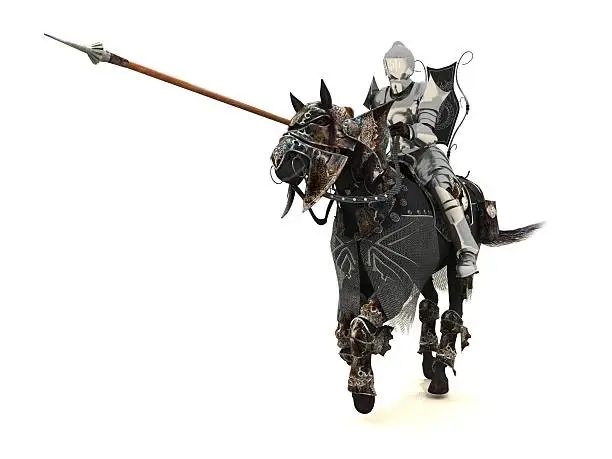 Armoured knight on charging warhorse