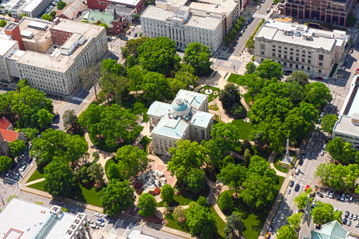 An aerial view of the North Carolina State Capitol Building in Raleigh, North Carolina.
