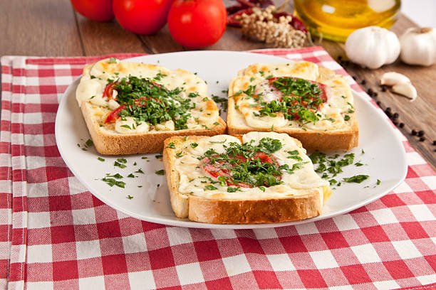 Toasted Cheese and Garlic Bread with Parsley stock photo