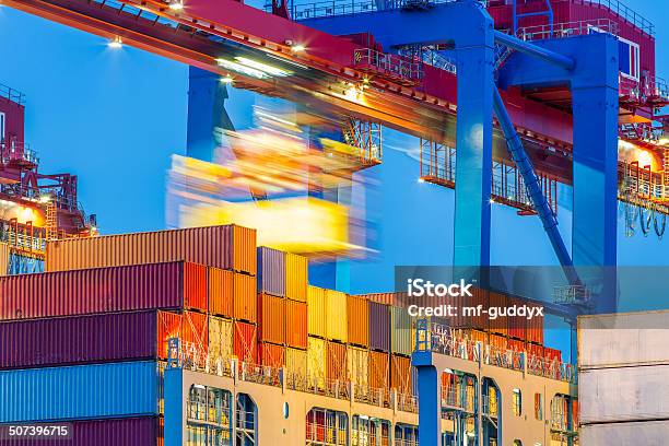 Unloading Containers Stock Photo - Download Image Now - Freight Transportation, Cargo Container, Harbor