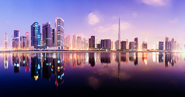 istock Panoramic View of the Dubai City Skyline at Sunset UAE 507397642