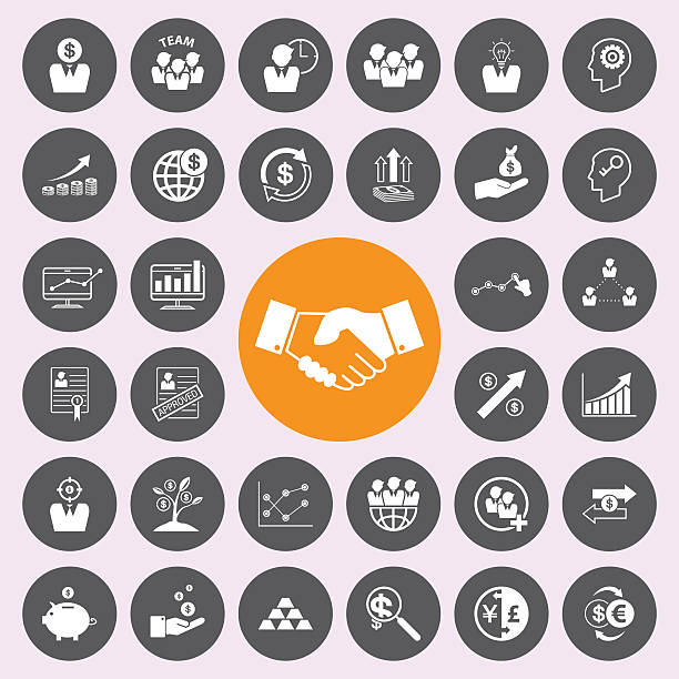 illustrazioni stock, clip art, cartoni animati e icone di tendenza di business e finanza icone set di simboli. - finance stock market data diagram calculator