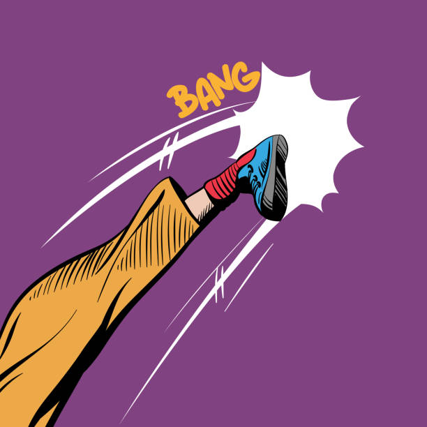 комикс человек �удара в стиле поп-арт, векторный рисунок - kicking stock illustrations