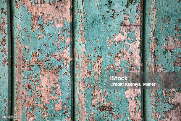 Background Crackled Turquoise Paint On A Wooden Wall Stock Photo - Download Image Now