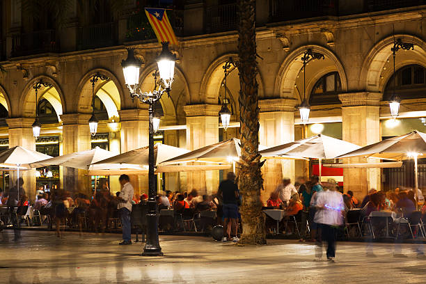 istock restaurants at Placa Reial in  night. Barcelona 507398809