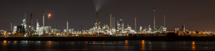 Panorama of a petrochemical refinery in Botlek, Rotterdam by night