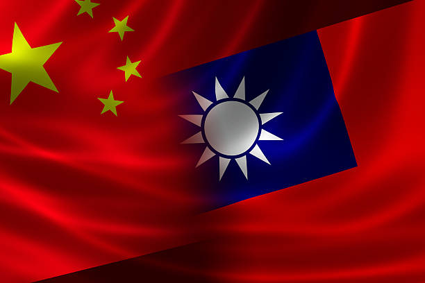 Merged Flag of China and Taiwan 3D rendering of a merged Chinese-Taiwanese flag on silky satin. Concept of the unique cross-Strait relations between the 2 political entities. taiwanese flag stock pictures, royalty-free photos & images