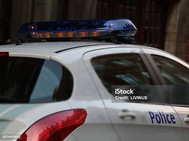 Police Force Vehicle Parked On The Street Stock Photo - Download Image Now - Police Force, Belgium, Brussels-Capital Region