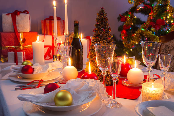 istock White and red decorations on the Christmas table 507401065