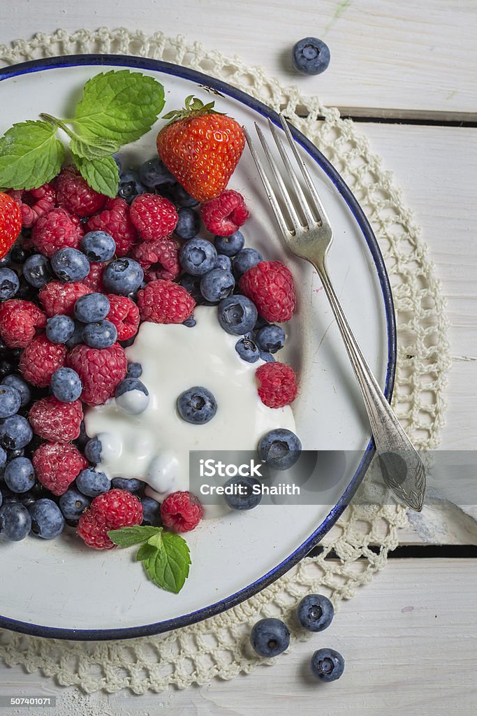 Berry fruits with cream Appetizer Stock Photo