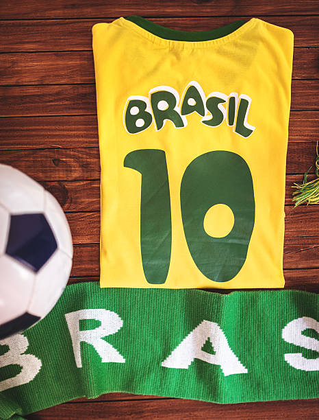 istock generic brazil jersey with soccer ball 507402247