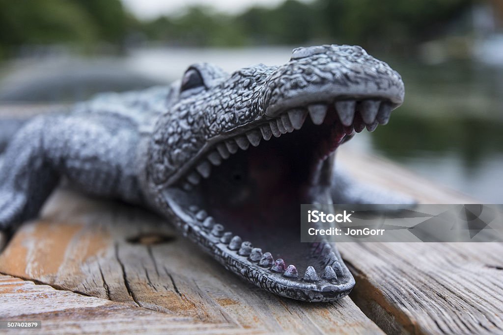 Plastic Alligator Toy Macro Of Snapping Jaws And Teeth Alligator Stock Photo