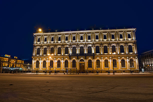 facade of the house in the night St. Petersburg stock photo