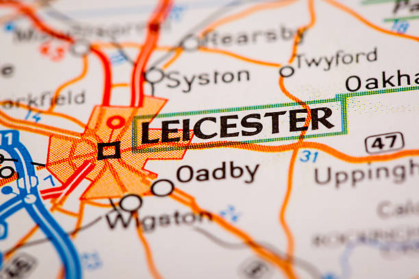 Leicester City on a Road Map Map Photography: Leicester City on a Road Map relief map photos stock pictures, royalty-free photos & images