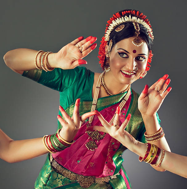 Emotional gestures of indian dance kuchipudi. Girl, dressed in traditional national costume, dancing classical indian dance Kuchipudi.  bharatanatyam dancing stock pictures, royalty-free photos & images