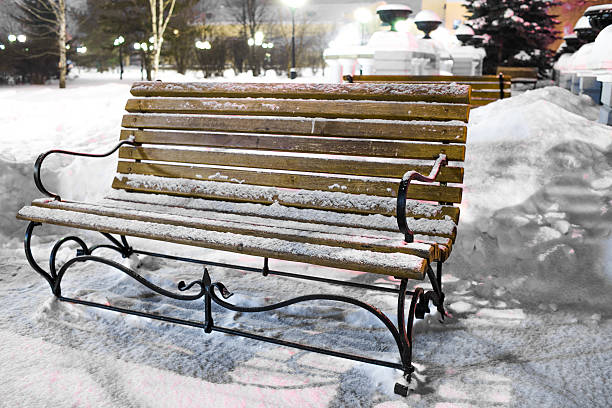 istock Bench in winter city park 507421042