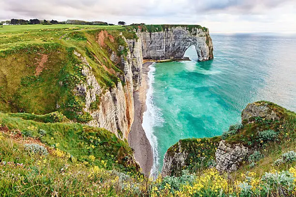 Summer view of Manneporte rock, Etretat, France