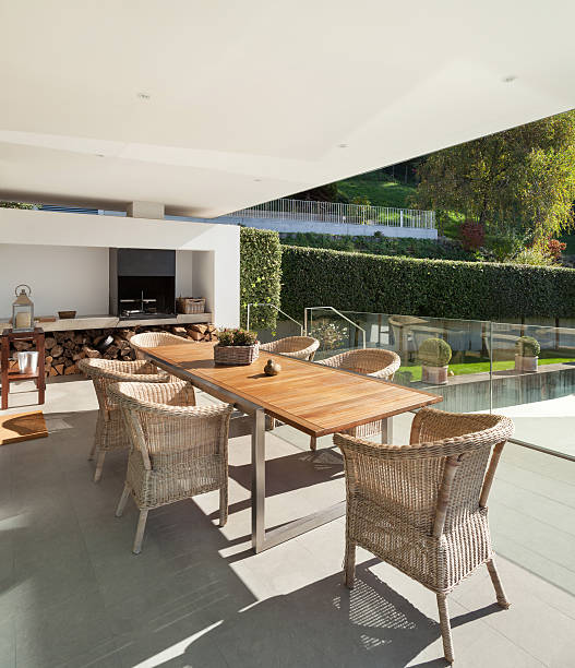 istock Veranda, wooden table and wicker chairs 507423728