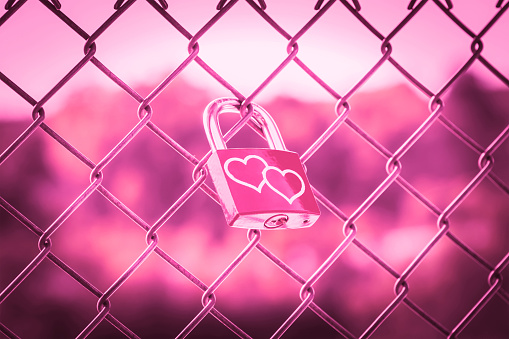 Lockers symbolizing love forever on the fence with pink tone style