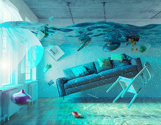 underwater  flooding interior stock photo