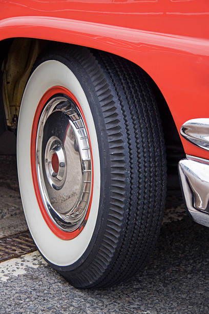 istock Whitewall tyre on a classic American car UK 507425678