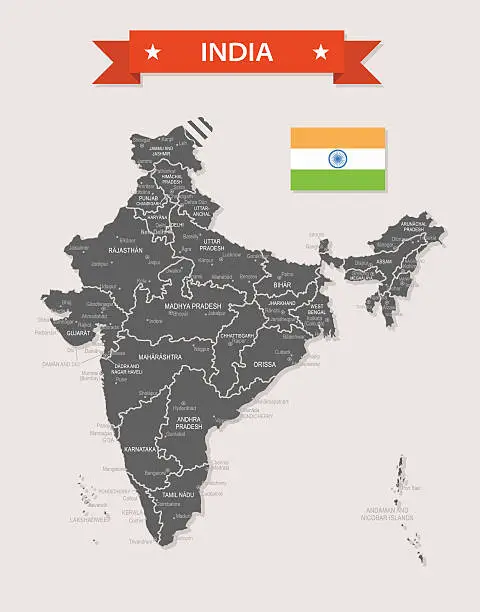 Vector illustration of India - old-fashioned map - Illustration