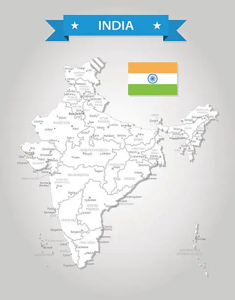 Vector illustration of India - old-fashioned map - Illustration