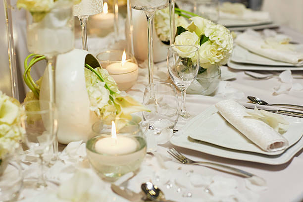 istock Beautiful table set for an event party or wedding reception 507427188