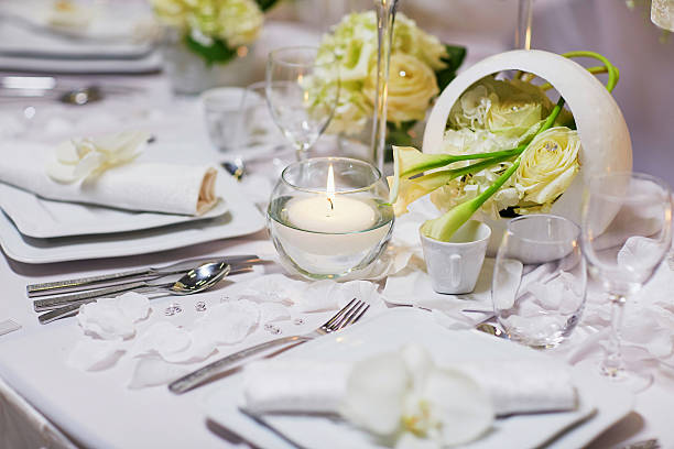 istock Beautiful table set for an event party or wedding reception 507427644