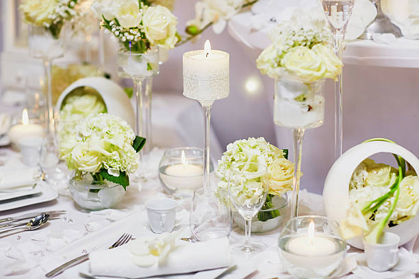 istock Beautiful table set for an event party or wedding reception 507427832