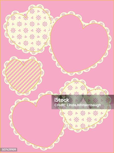 Victorian Eyelet Trimmed Hearts And Copy Space Stock Illustration - Download Image Now - Backgrounds, Beige, Border - Frame