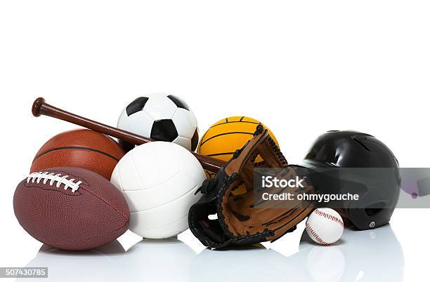Sports Equipment Isolated On White Stock Photo - Download Image Now - Sports Equipment, White Background, Sport