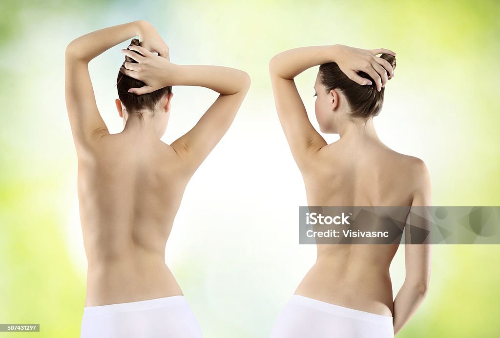 Body of woman ass and back on green background Adult Stock Photo