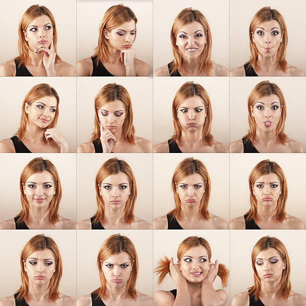 wyraz twarzy - facial expression women multiple image thinking zdjęcia i obrazy z banku zdjęć